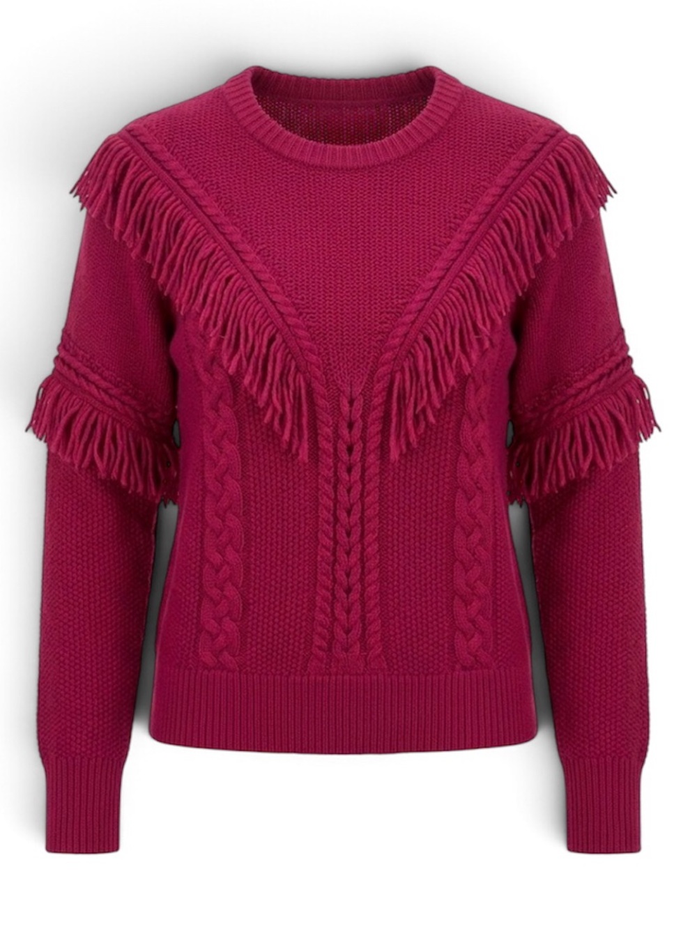 Altuzarra Buckeye Fringe Cable Knit Sweater Wool Cashmere Berry Magenta Medium